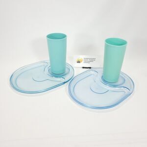 Tupperware Snackatizer Plates #2142 8 oz Tumblers #116 Blue Plastic